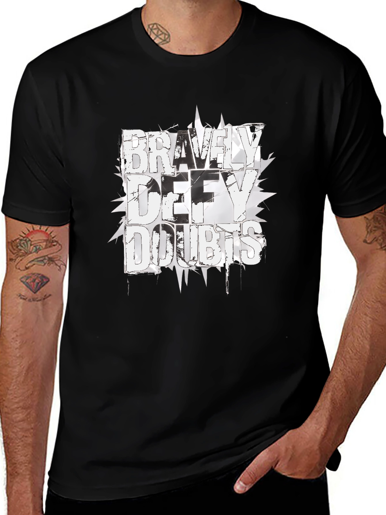 Bravely Defy Doubts Graphic Tee - Black Cotton T-Shirt