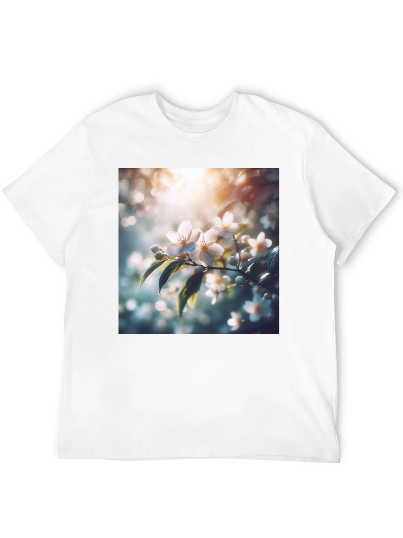 White Floral Blossom Graphic Black T-Shirt