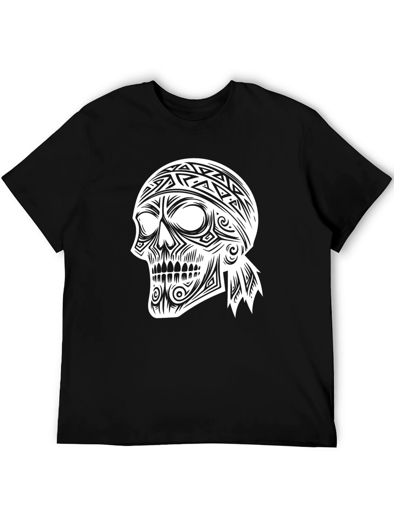 Skull Graphic Tee - Tribal Bandana Design