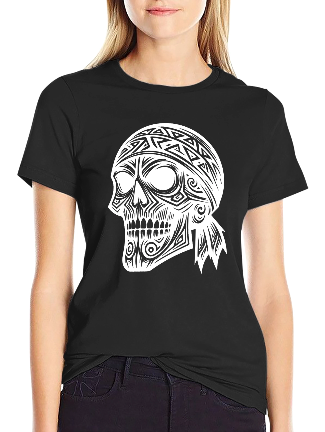 Skull Graphic Tee - Tribal Bandana Design