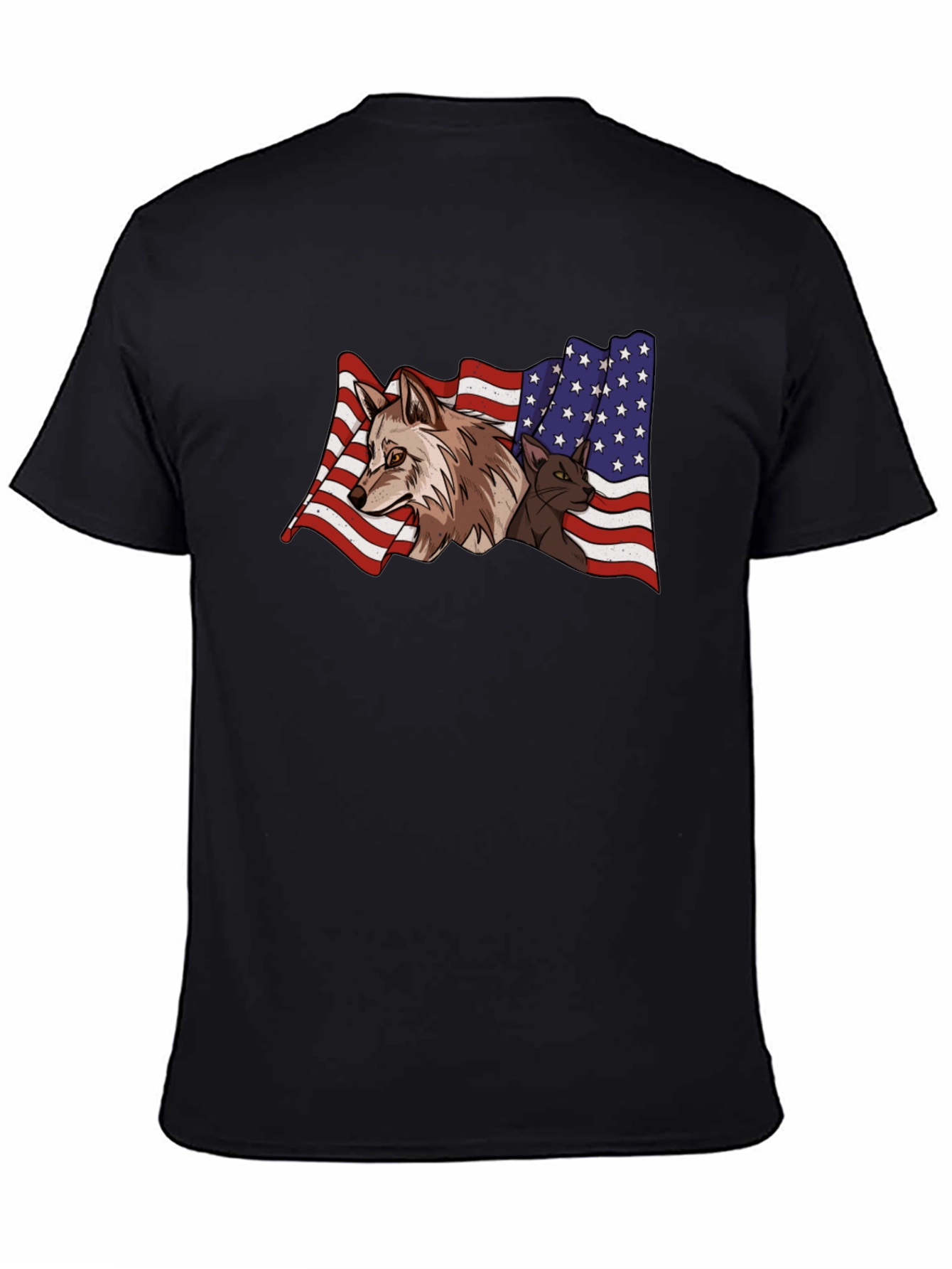 American Flag Wolf & Cat T-Shirt