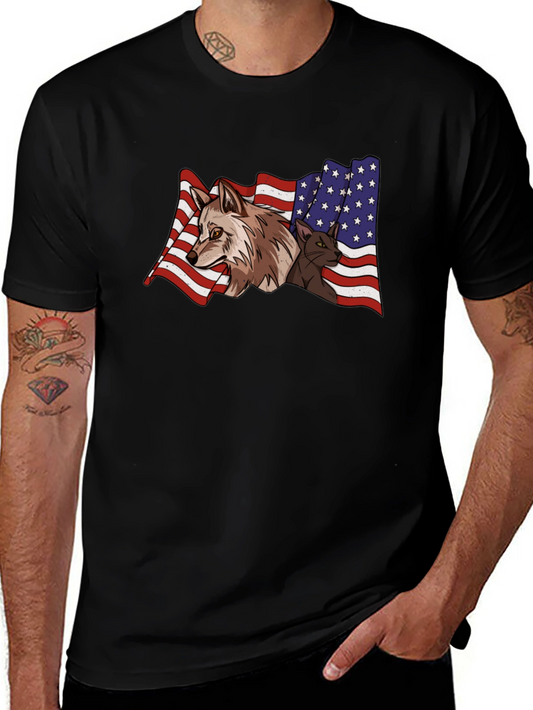 American Flag Wolf & Cat T-Shirt