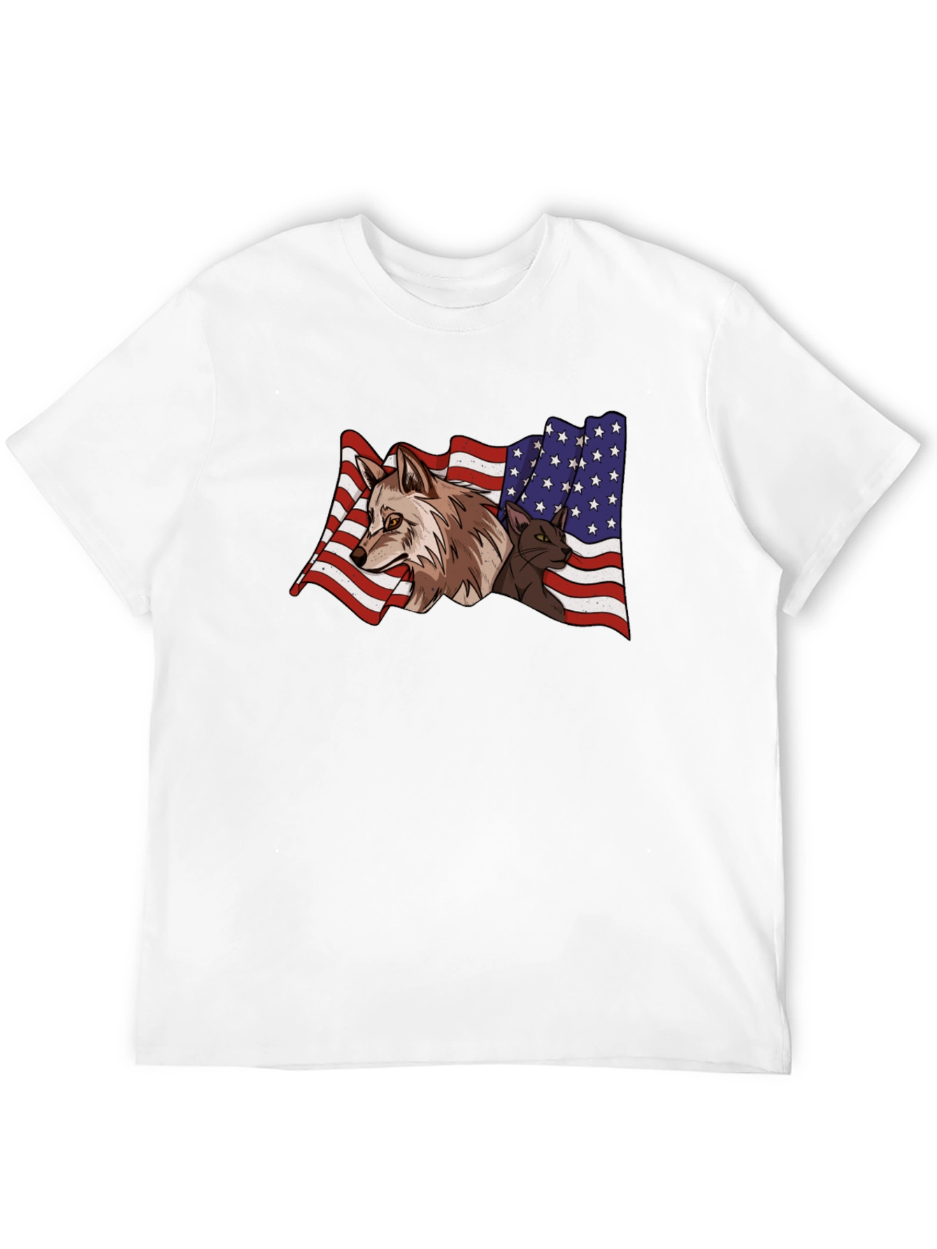 American Flag Wolf & Cat T-Shirt