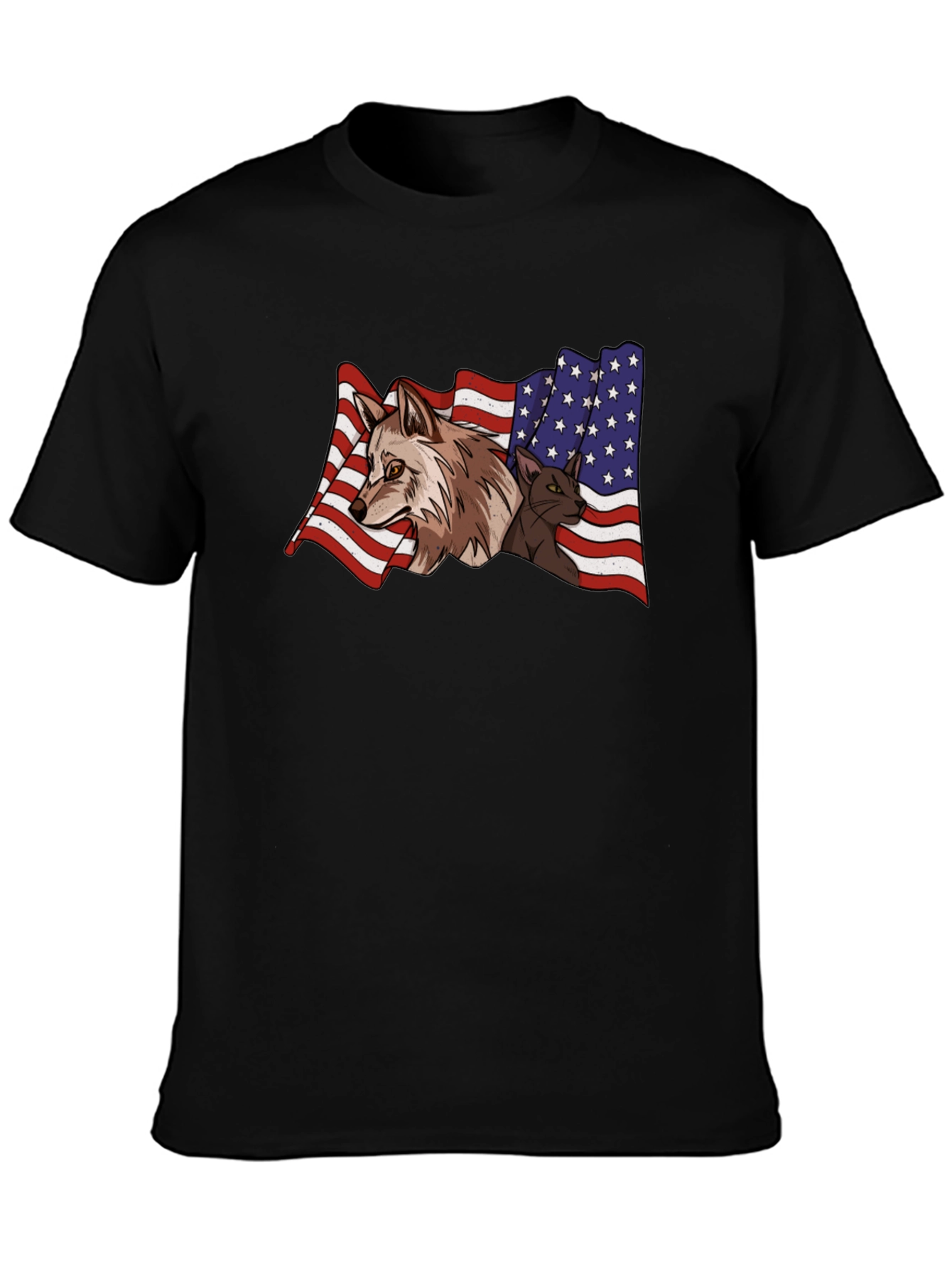 American Flag Wolf & Cat T-Shirt