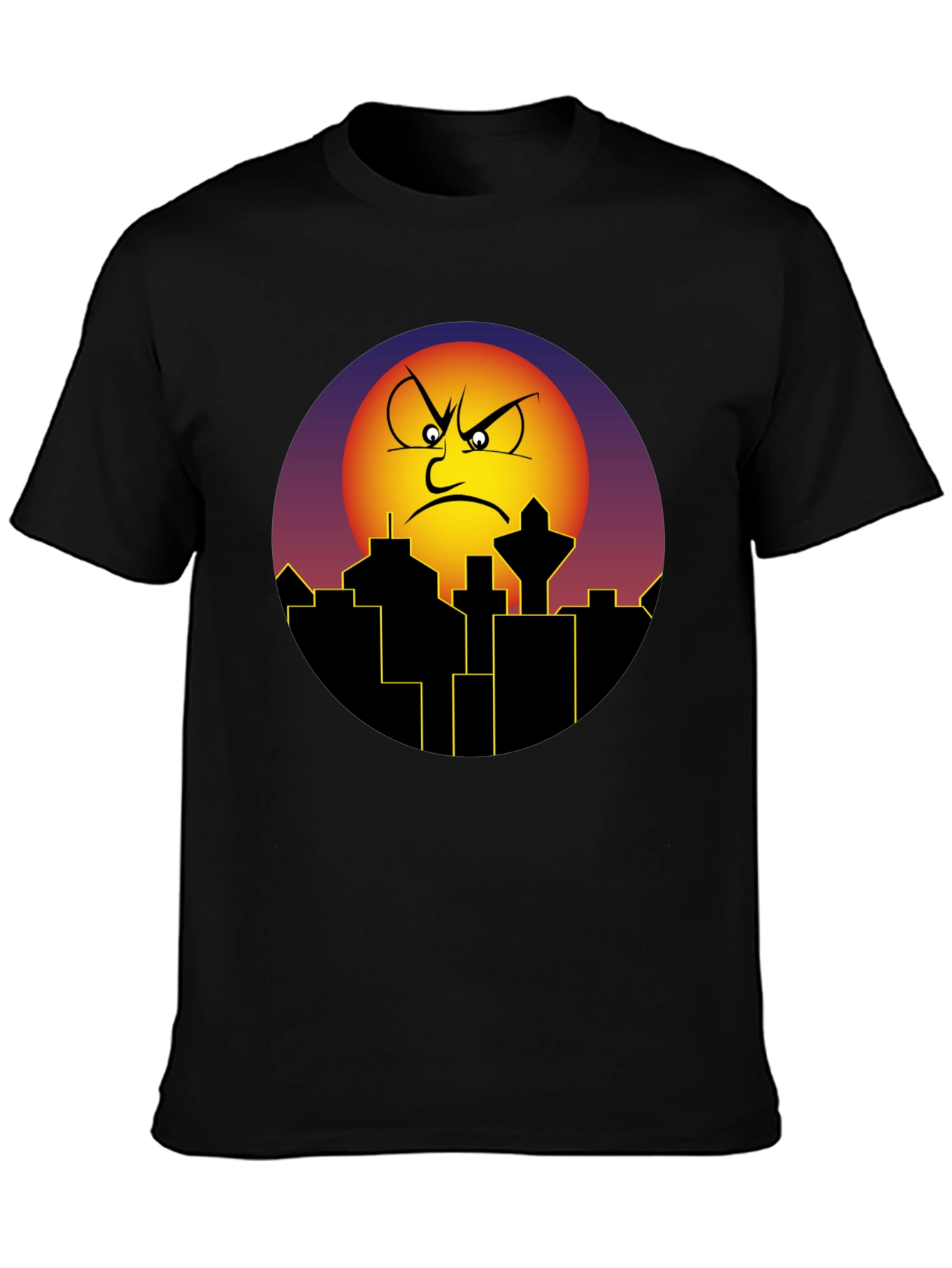 Angry Sun Cityscape Graphic Tee - Black