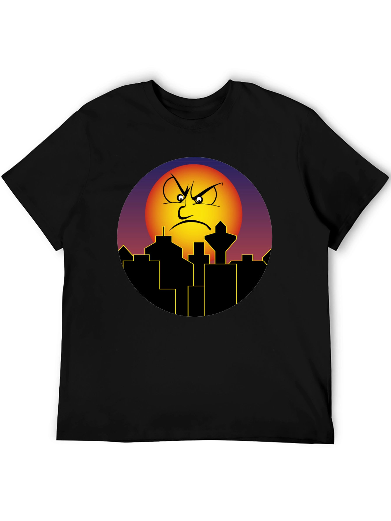 Angry Sun Cityscape Graphic Tee - Black