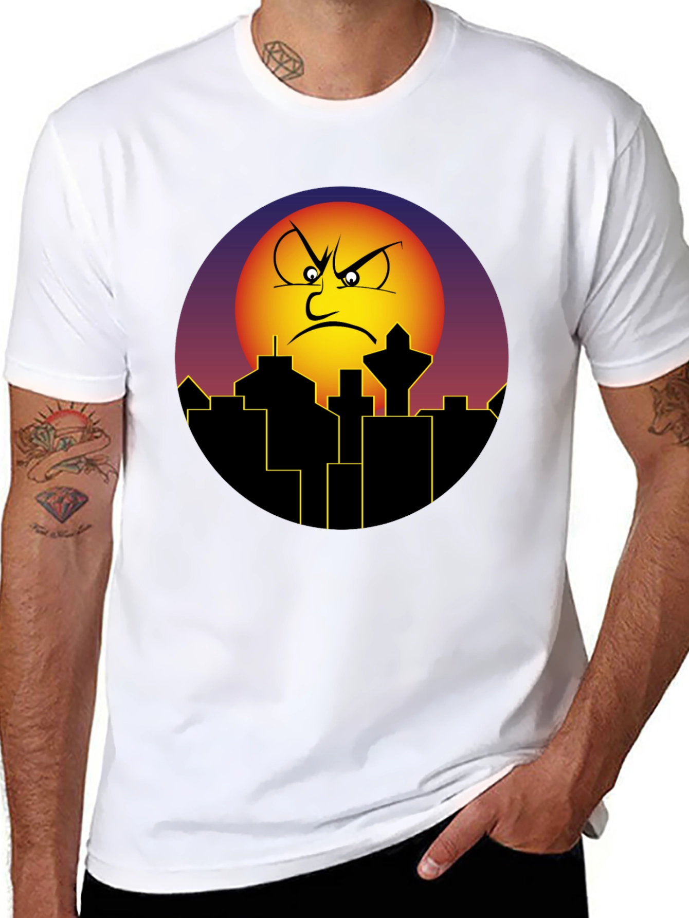 Angry Sun Cityscape Graphic Tee - Black