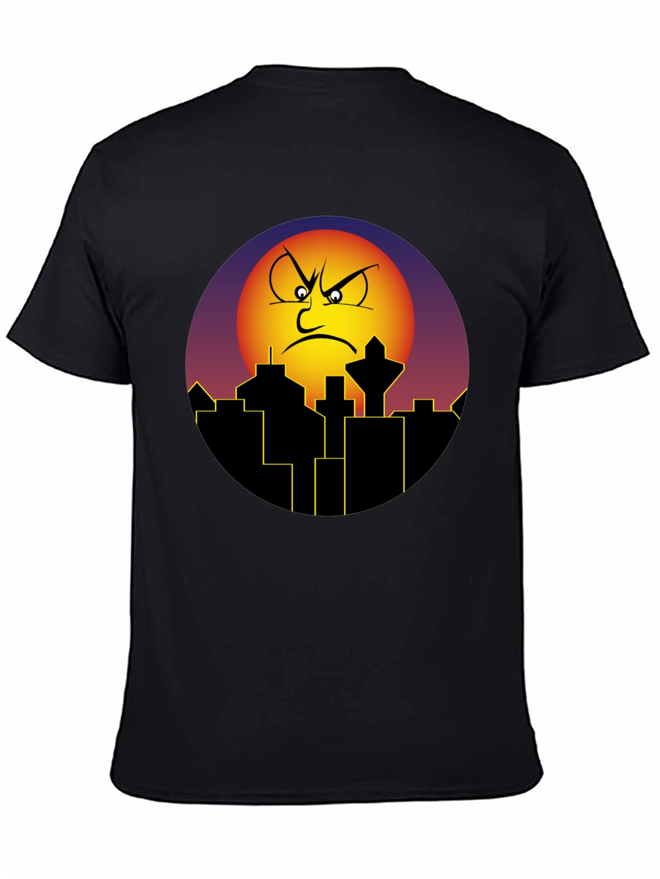 Angry Sun Cityscape Graphic Tee - Black