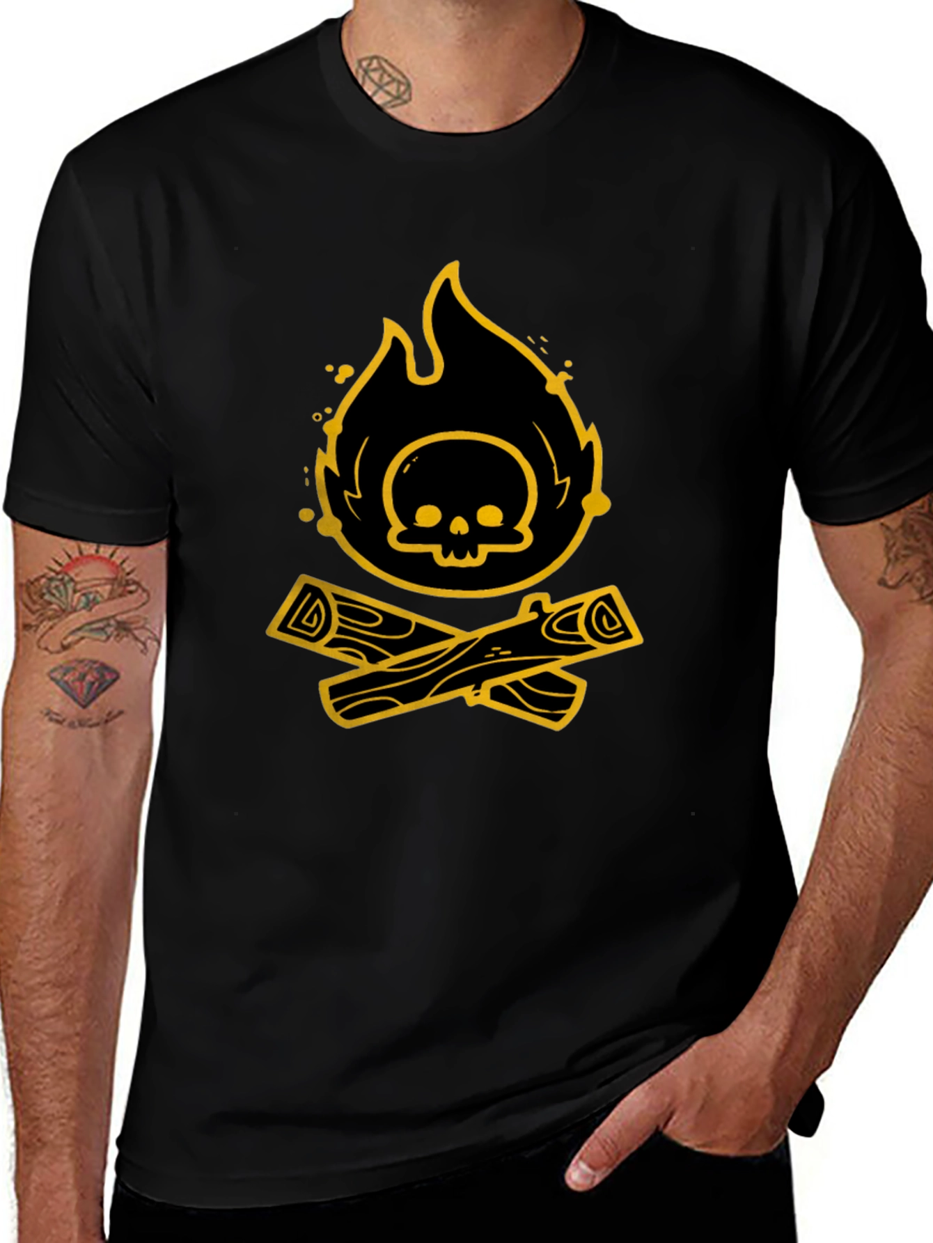 Skull Bonfire Graphic Tee - Black