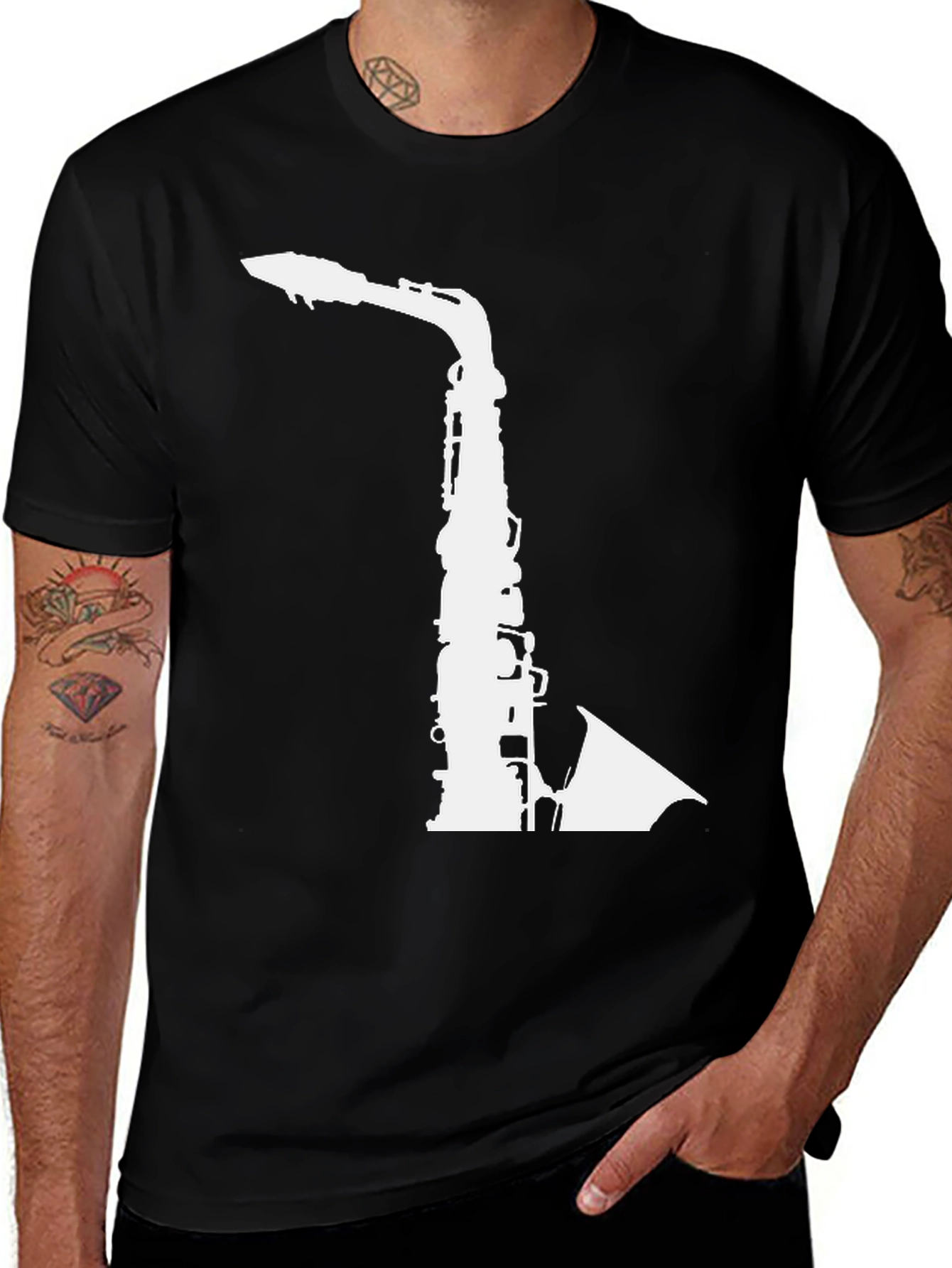 Saxophone Graphic Tee - Music Lovers Black T-Shirt