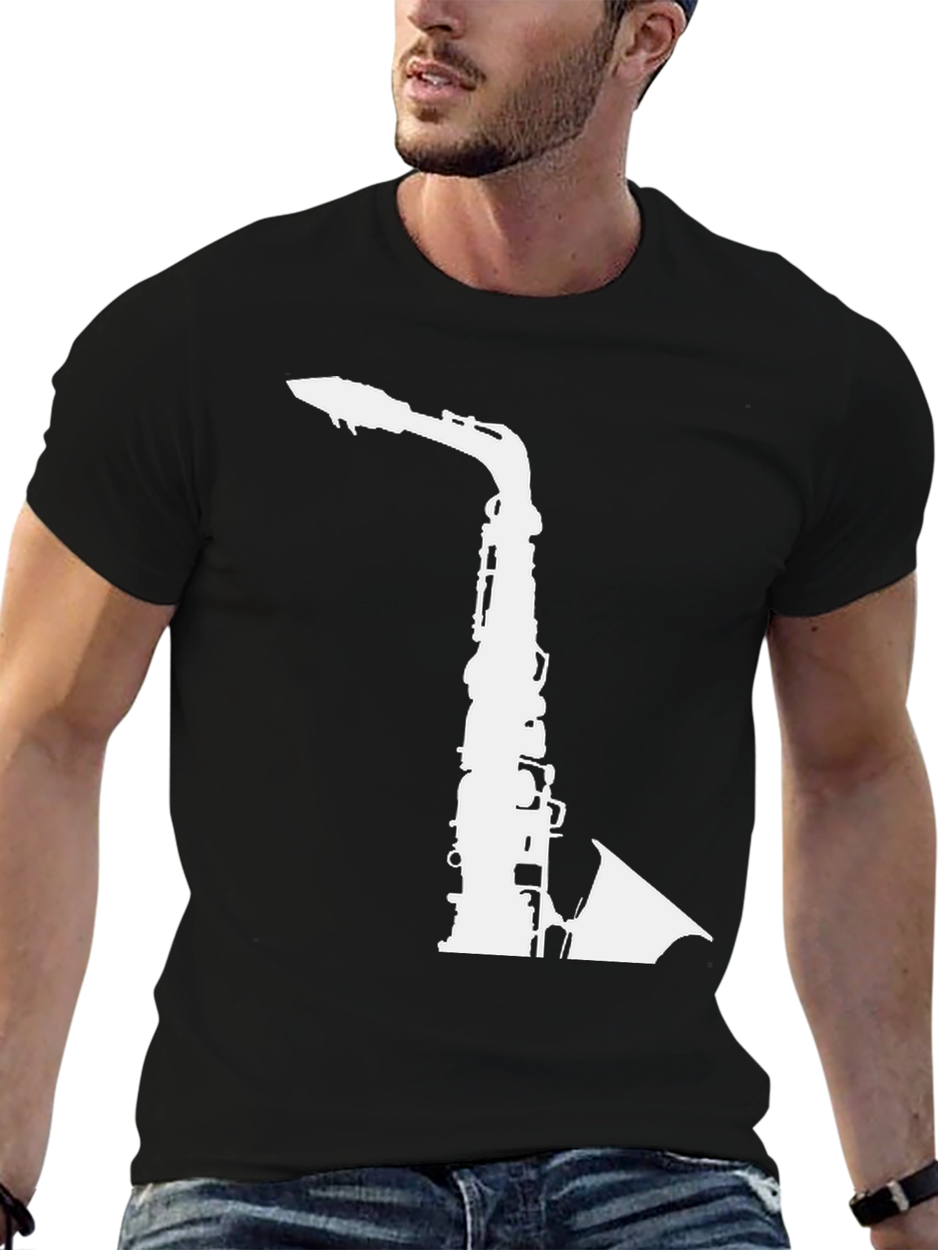 Saxophone Graphic Tee - Music Lovers Black T-Shirt
