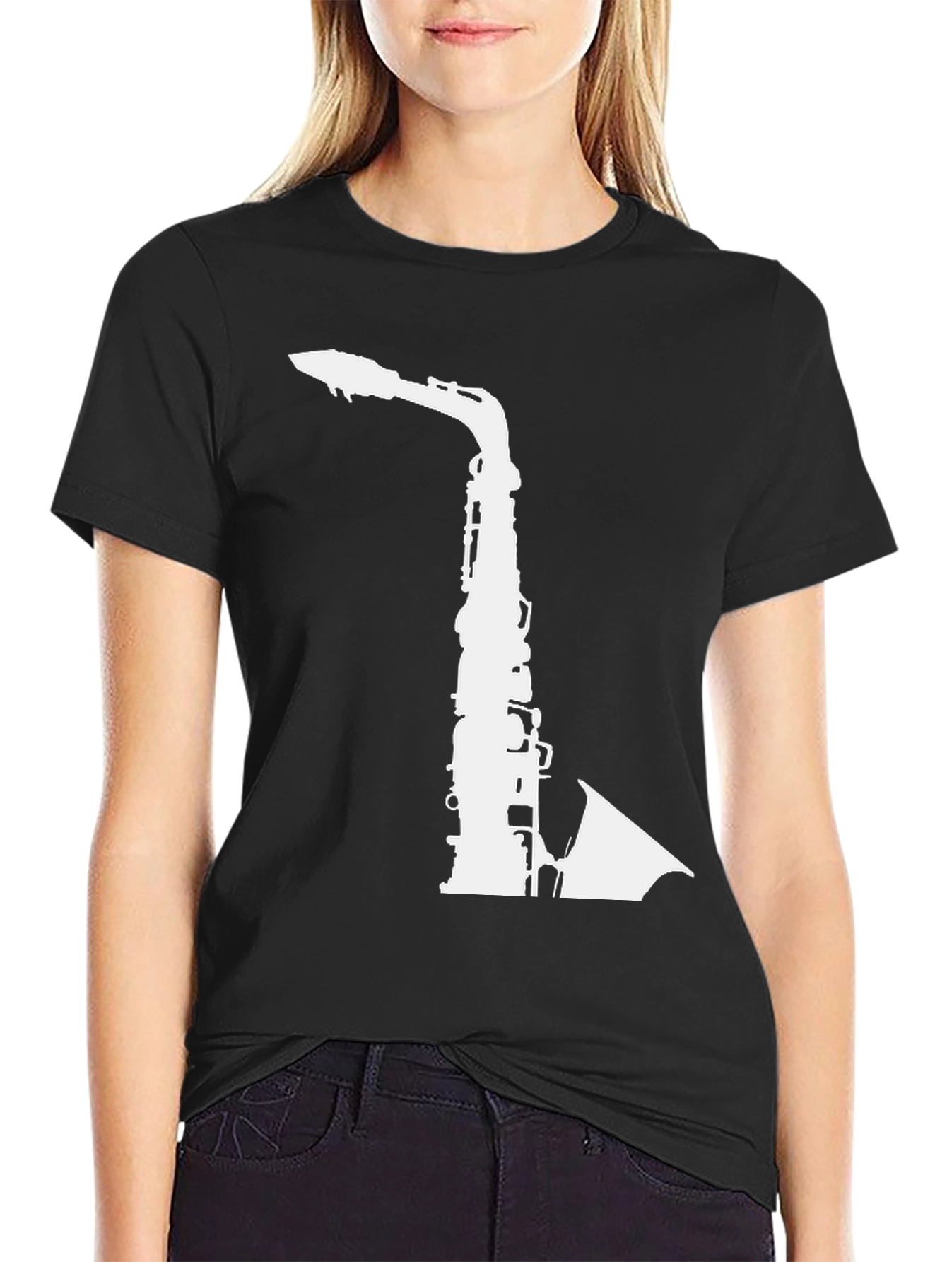 Saxophone Graphic Tee - Music Lovers Black T-Shirt