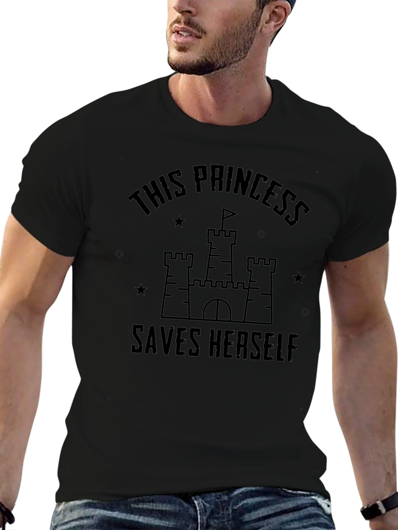 Princess Saves Herself Graphic Tee - Black