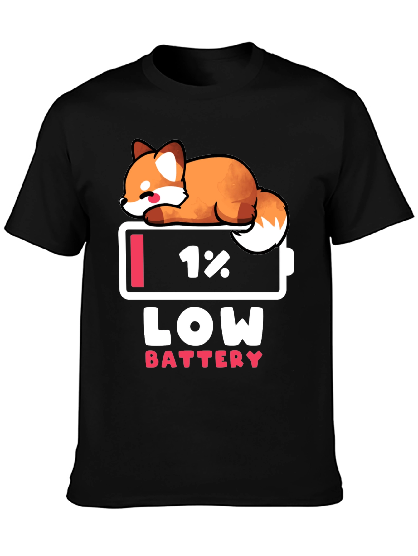Low Battery Fox Graphic Tee - Novelty T-Shirt