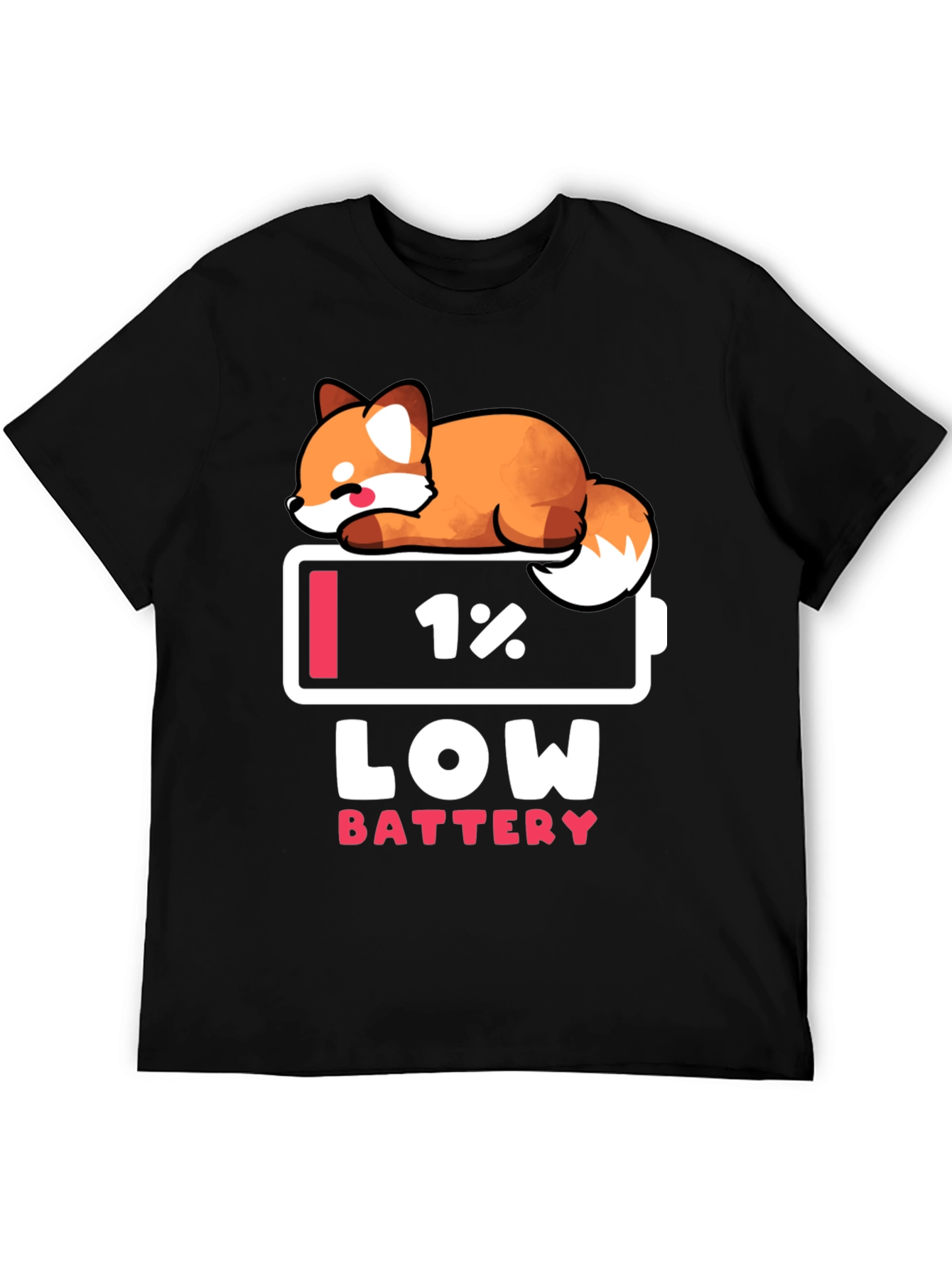 Low Battery Fox Graphic Tee - Novelty T-Shirt