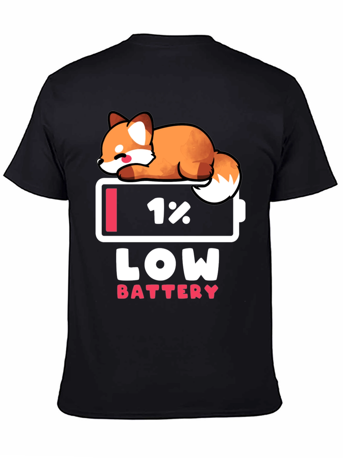 Low Battery Fox Graphic Tee - Novelty T-Shirt