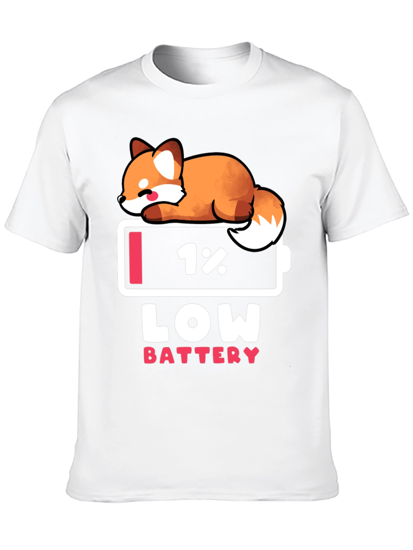 Low Battery Fox Graphic Tee - Novelty T-Shirt
