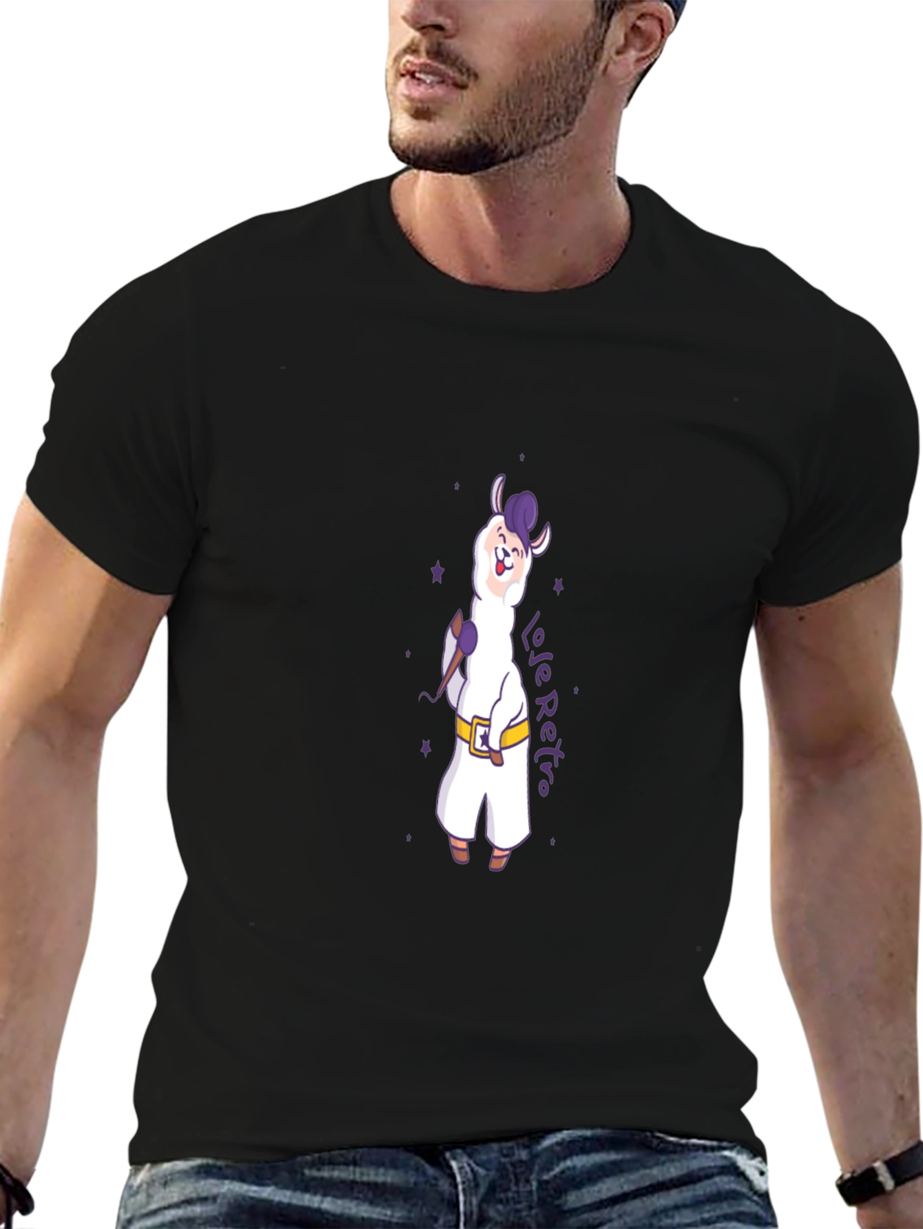 Llama Retro Graphic T-Shirt - Black