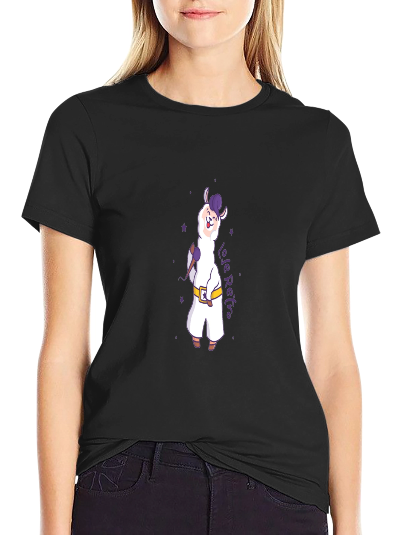 Llama Retro Graphic T-Shirt - Black