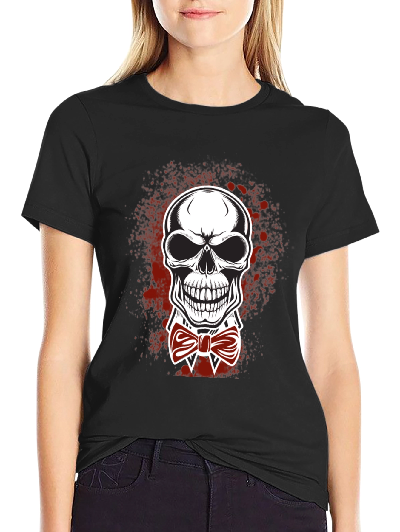 Skull Bowtie Graphic Tee - Mens Black T-Shirt