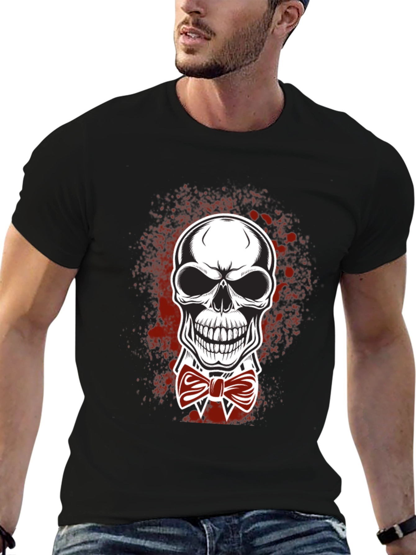 Skull Bowtie Graphic Tee - Mens Black T-Shirt
