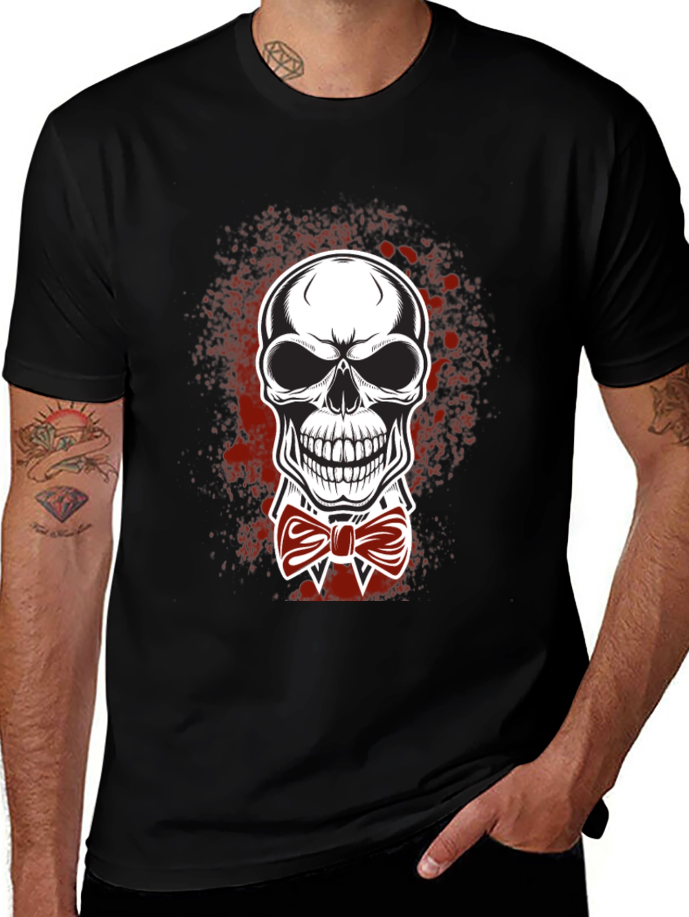 Skull Bowtie Graphic Tee - Mens Black T-Shirt