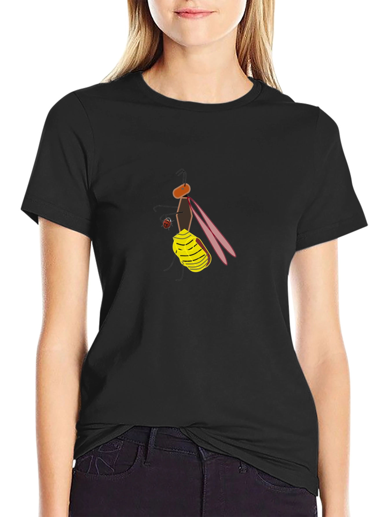 Black T-Shirt with Funky Fly Graphic