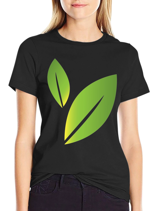 Eco-Friendly Leaf Design Black T-Shirt
