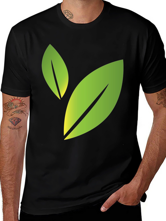 Eco-Friendly Leaf Design Black T-Shirt
