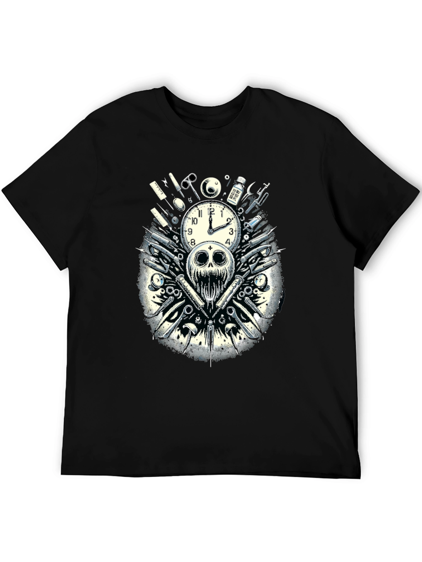 Skull & Clock Graphic T-Shirt - Edgy Fashion