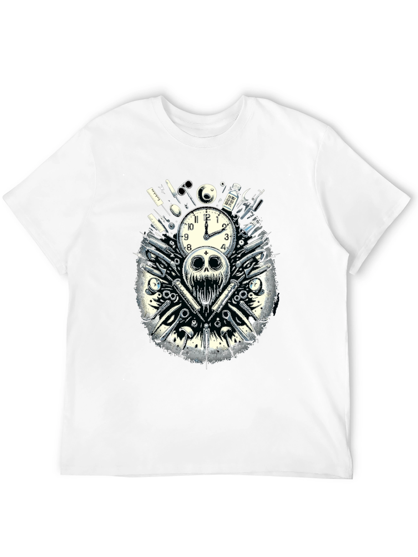Skull & Clock Graphic T-Shirt - Edgy Fashion
