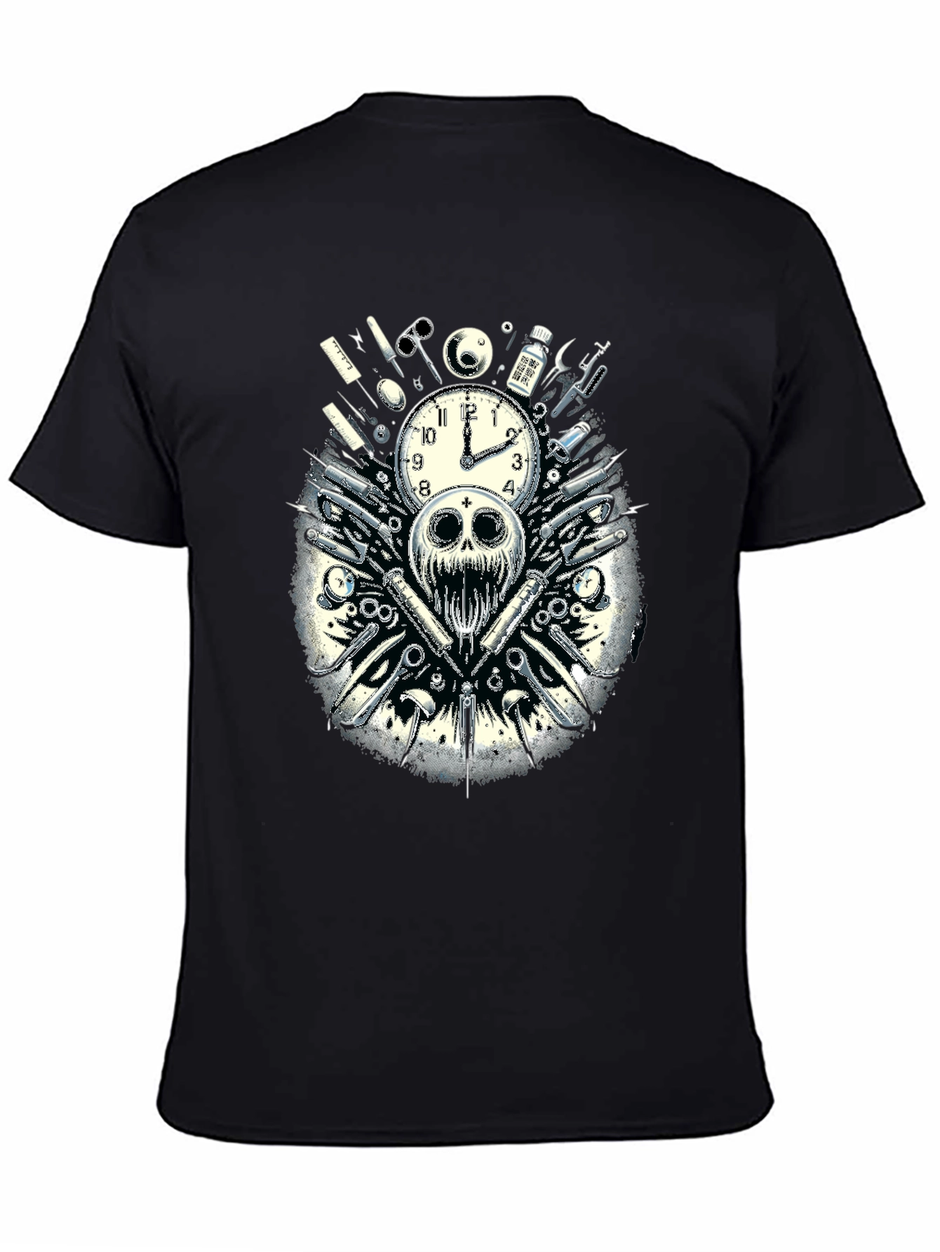 Skull & Clock Graphic T-Shirt - Edgy Fashion