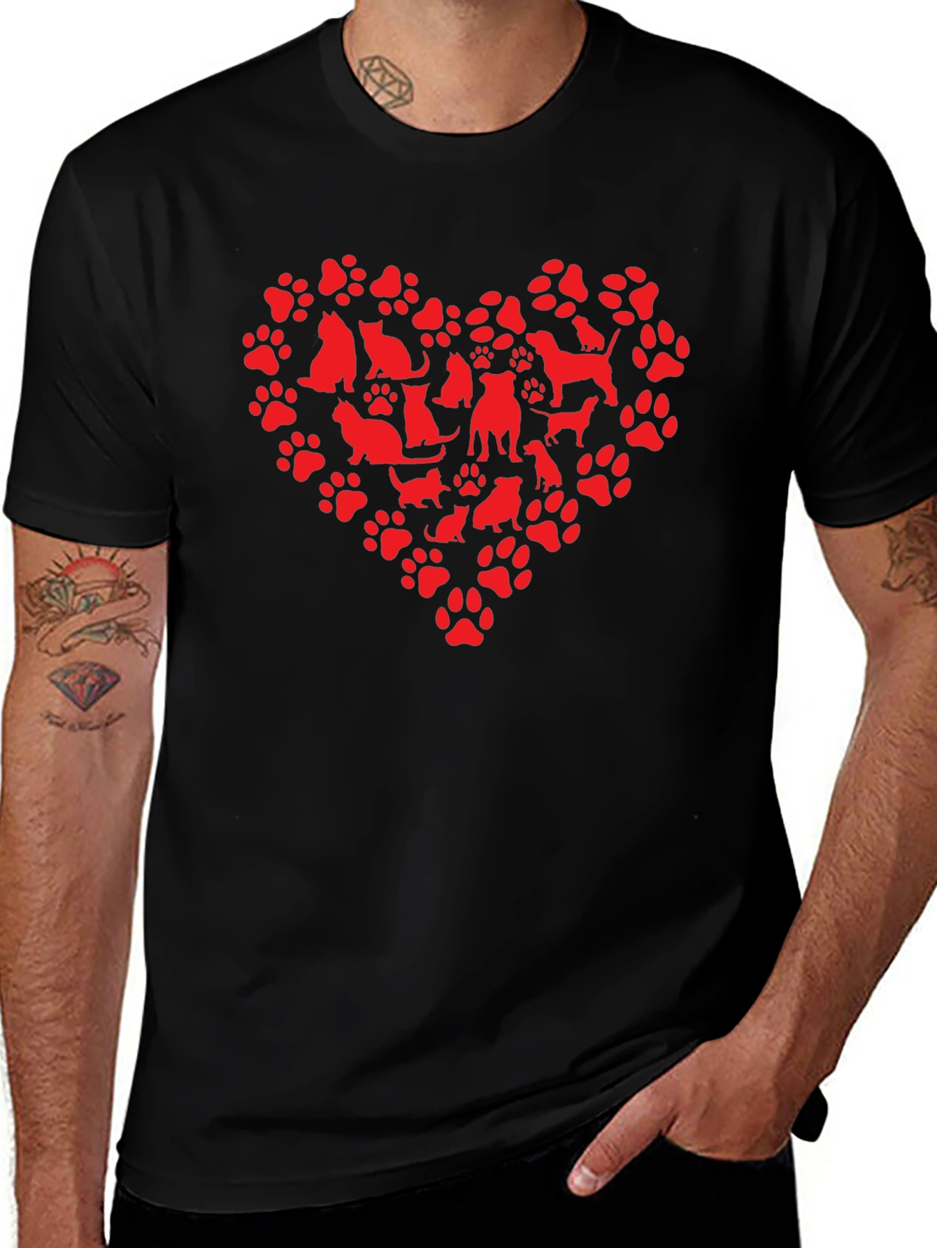 Dog & Cat Paw Print Heart Graphic T-Shirt
