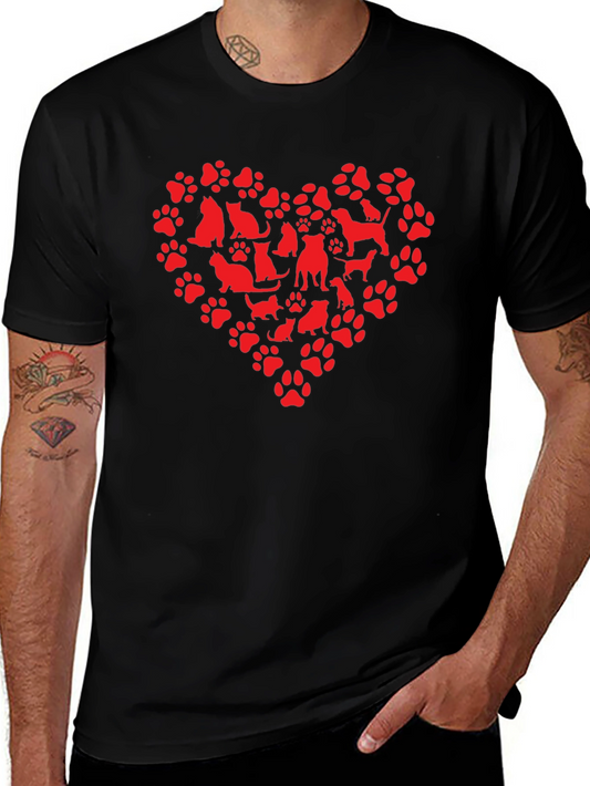Dog & Cat Paw Print Heart Graphic T-Shirt