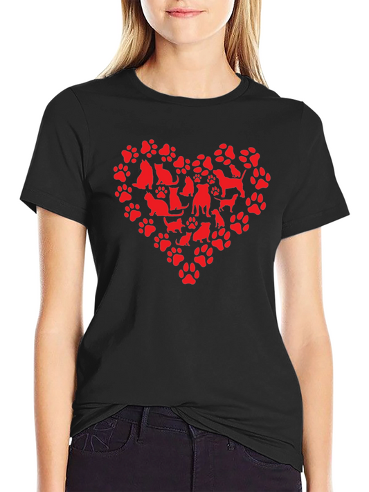 Dog & Cat Paw Print Heart Graphic T-Shirt