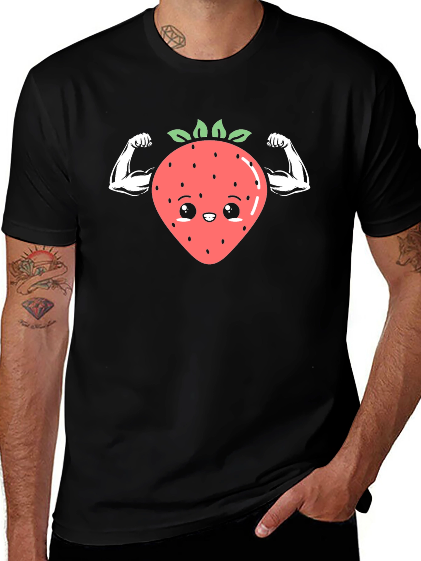 Funny Strawberry Muscles Black T-Shirt