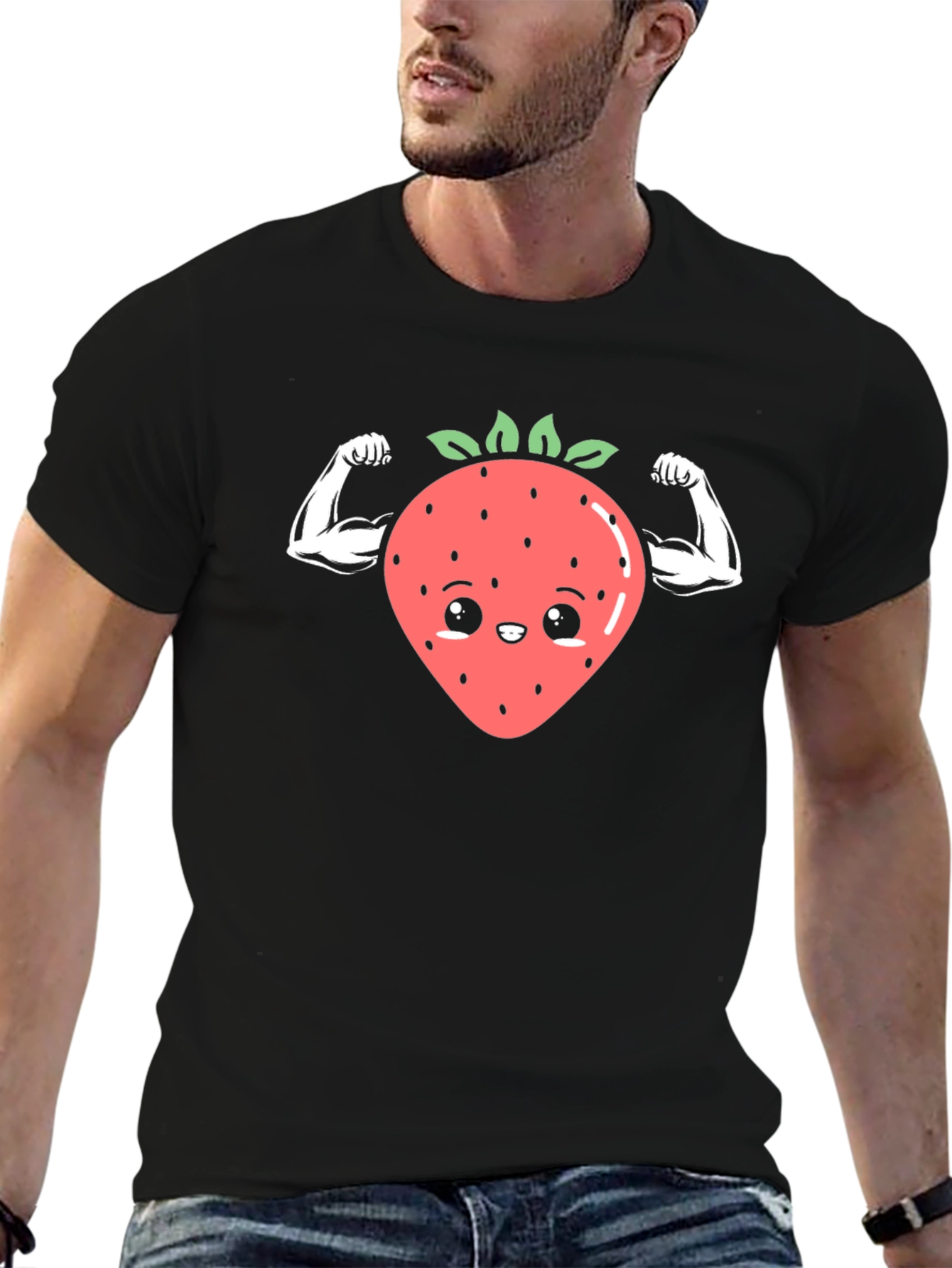 Funny Strawberry Muscles Black T-Shirt