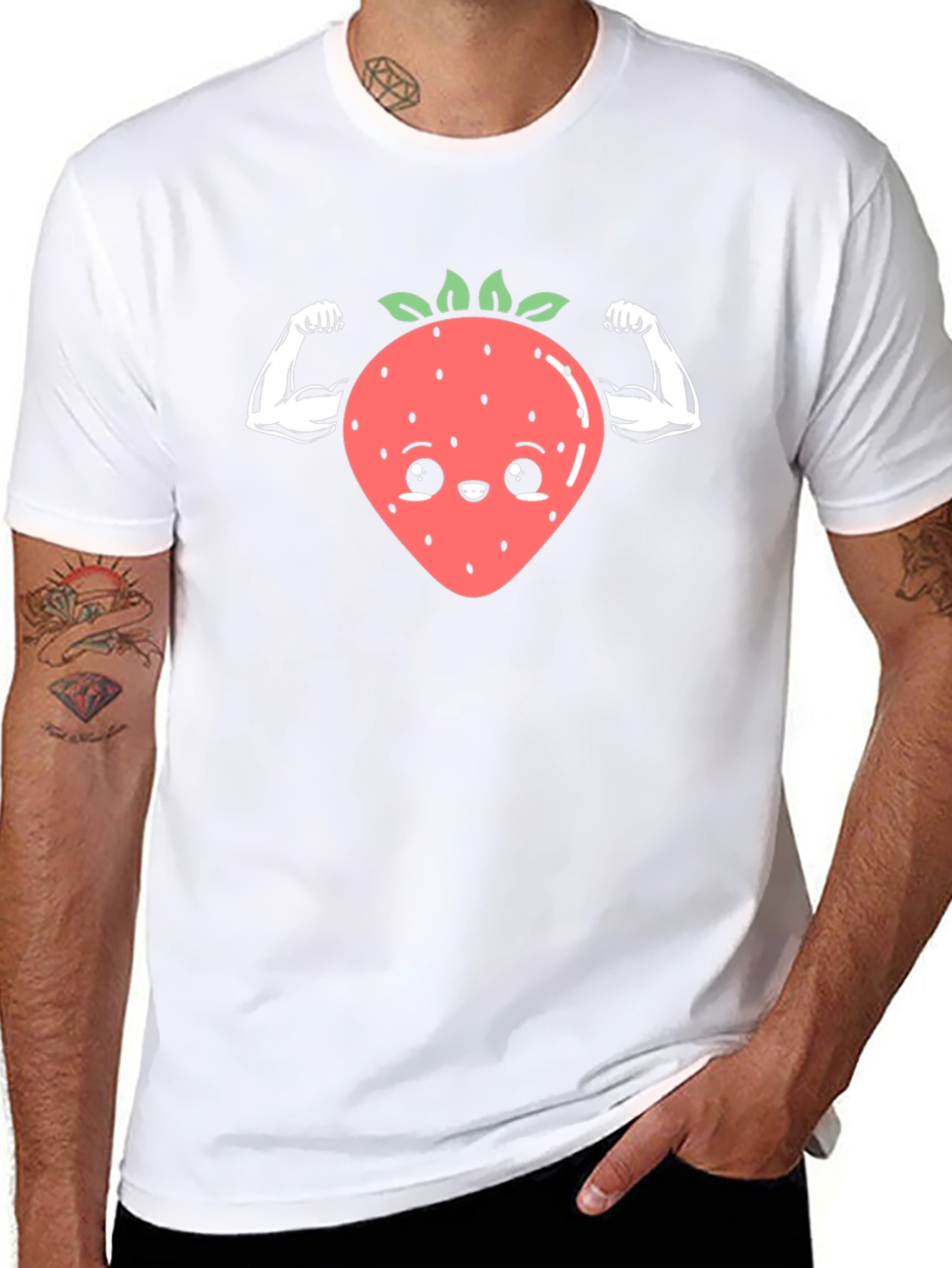Funny Strawberry Muscles Black T-Shirt