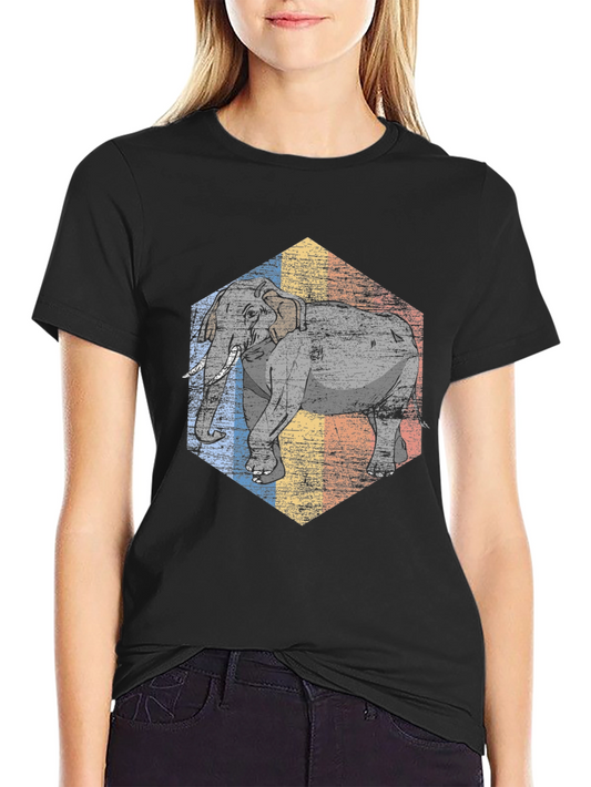 Elephant Hexagon Graphic Tee - Vintage Style