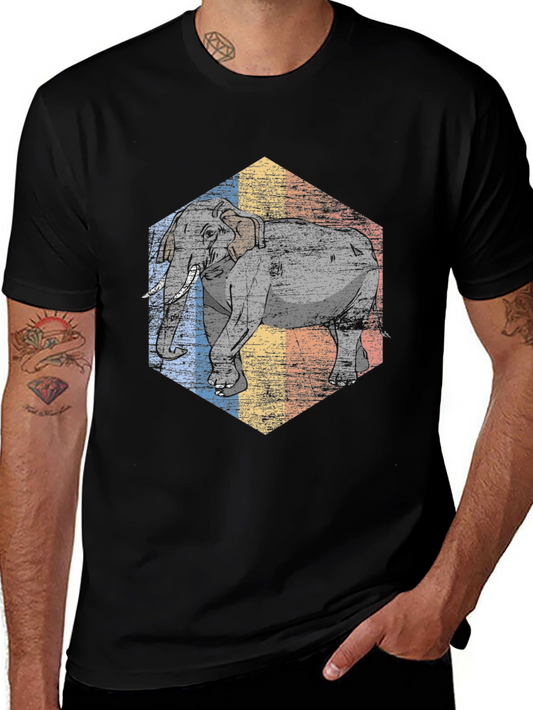 Elephant Hexagon Graphic Tee - Vintage Style