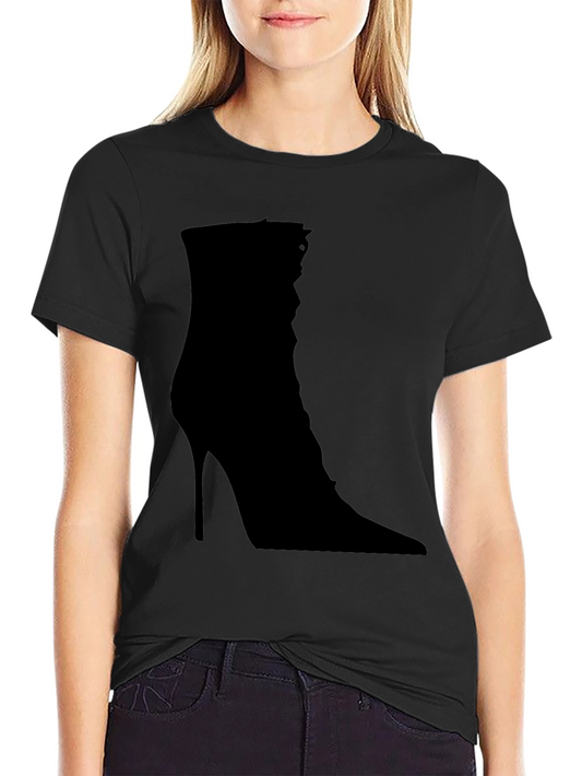 Edgy High Heel Boot Graphic Tee - Black Cotton T-Shirt