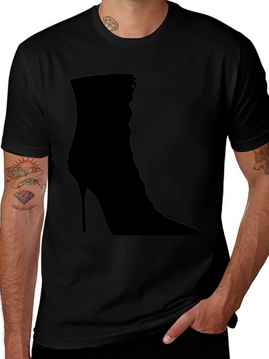 Edgy High Heel Boot Graphic Tee - Black Cotton T-Shirt