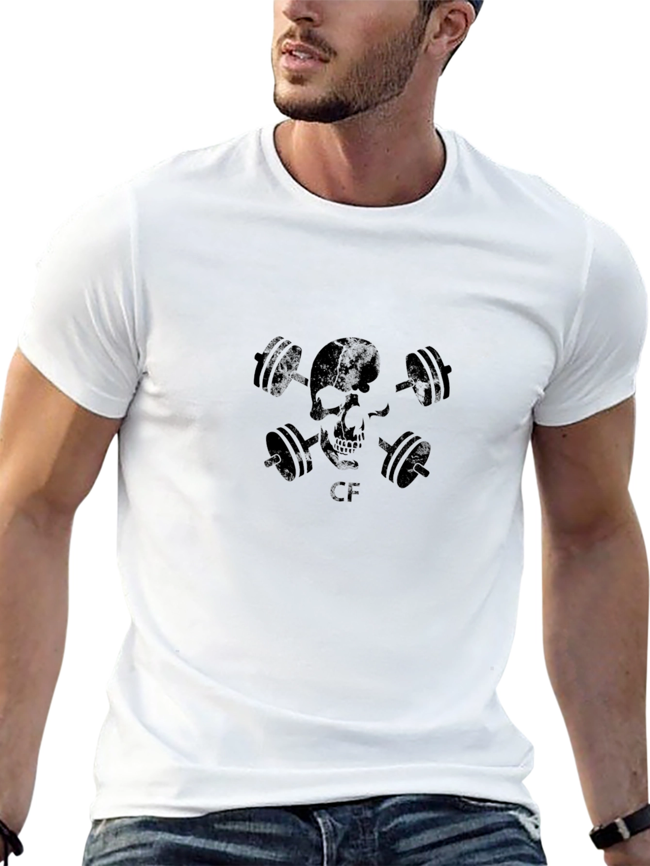 Skull & Dumbbell Graphic T-Shirt - Black