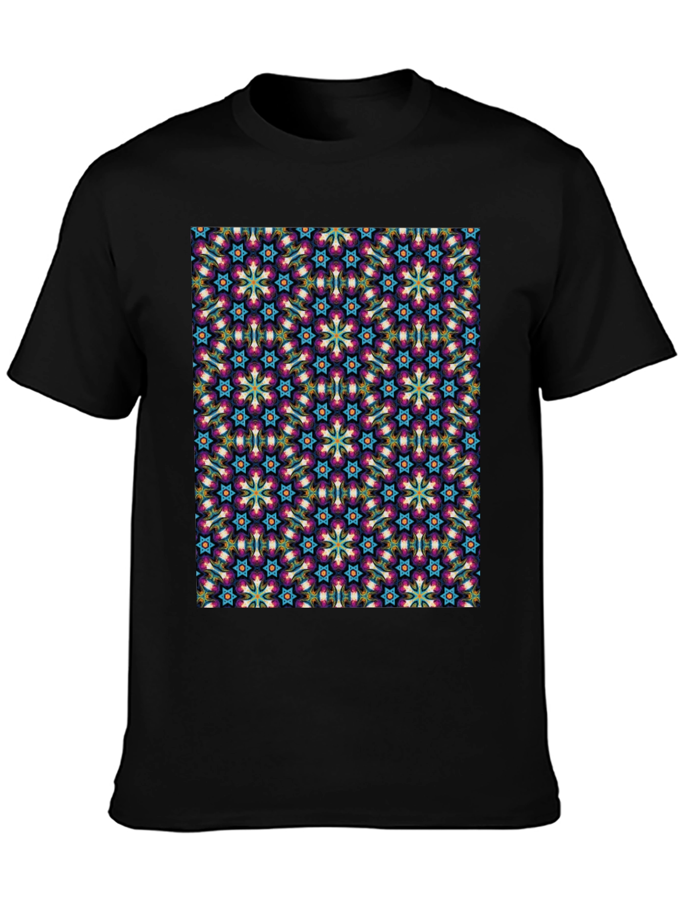 Geometric Floral Pattern Black T-Shirt
