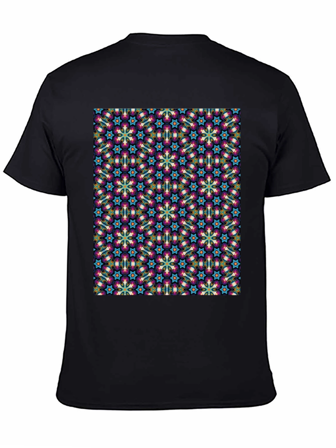 Geometric Floral Pattern Black T-Shirt