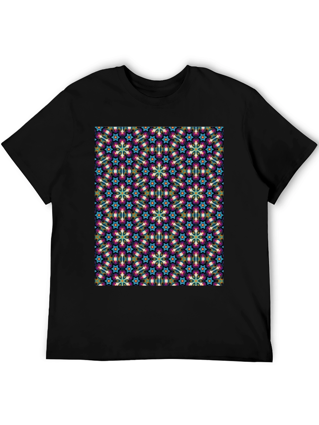 Geometric Floral Pattern Black T-Shirt
