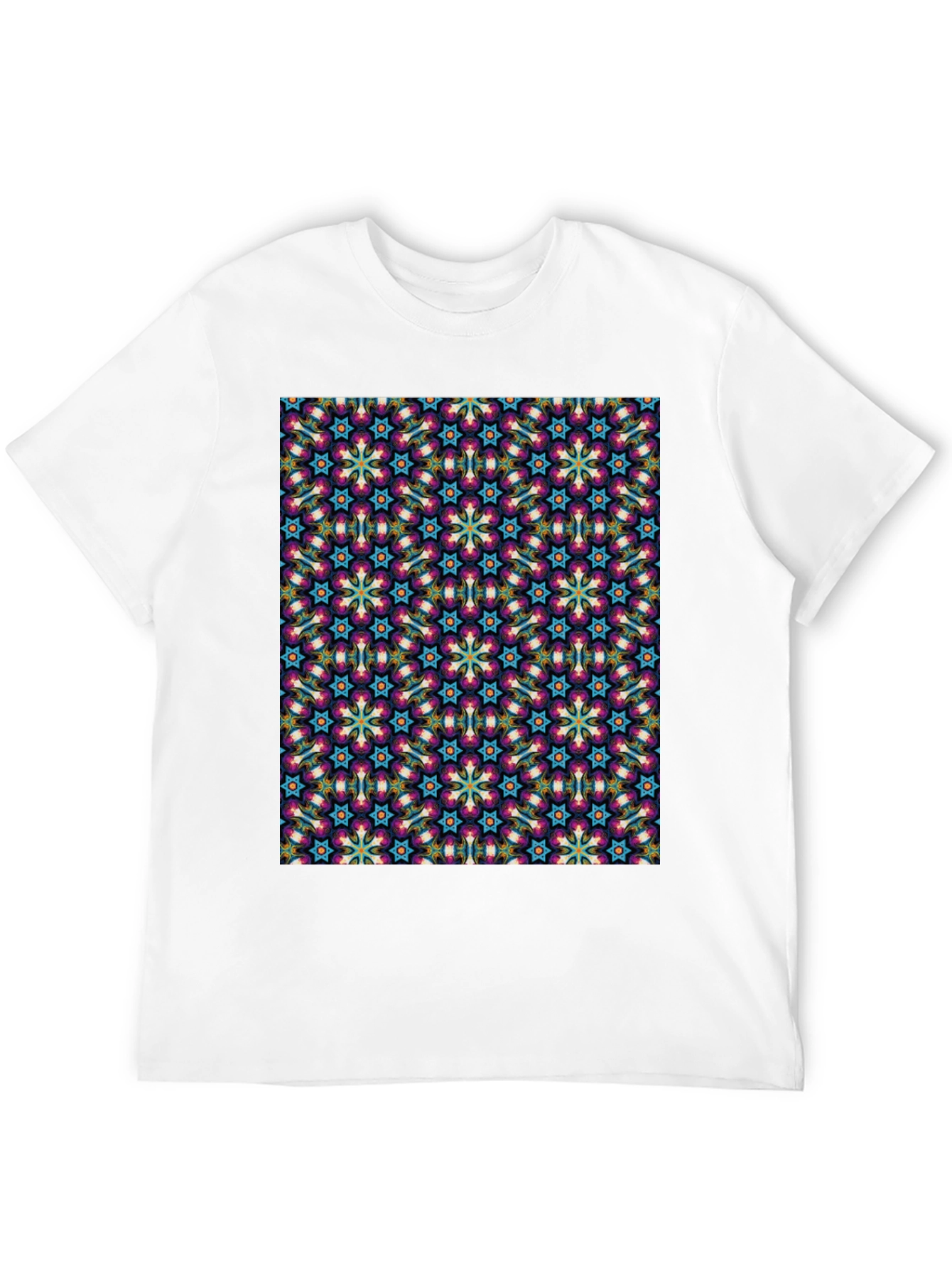 Geometric Floral Pattern Black T-Shirt