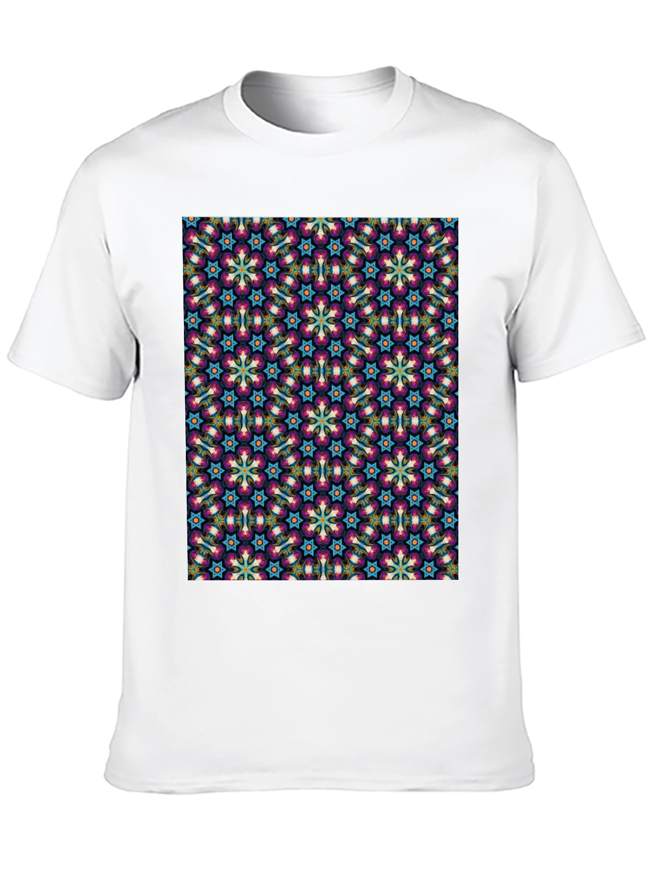 Geometric Floral Pattern Black T-Shirt