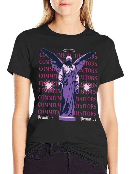 Angel Statue Graphic Tee - Primitive Style Shirt