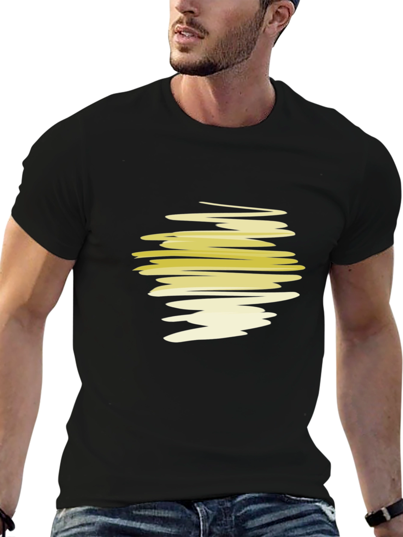 Abstract Yellow Scribble Graphic T-Shirt